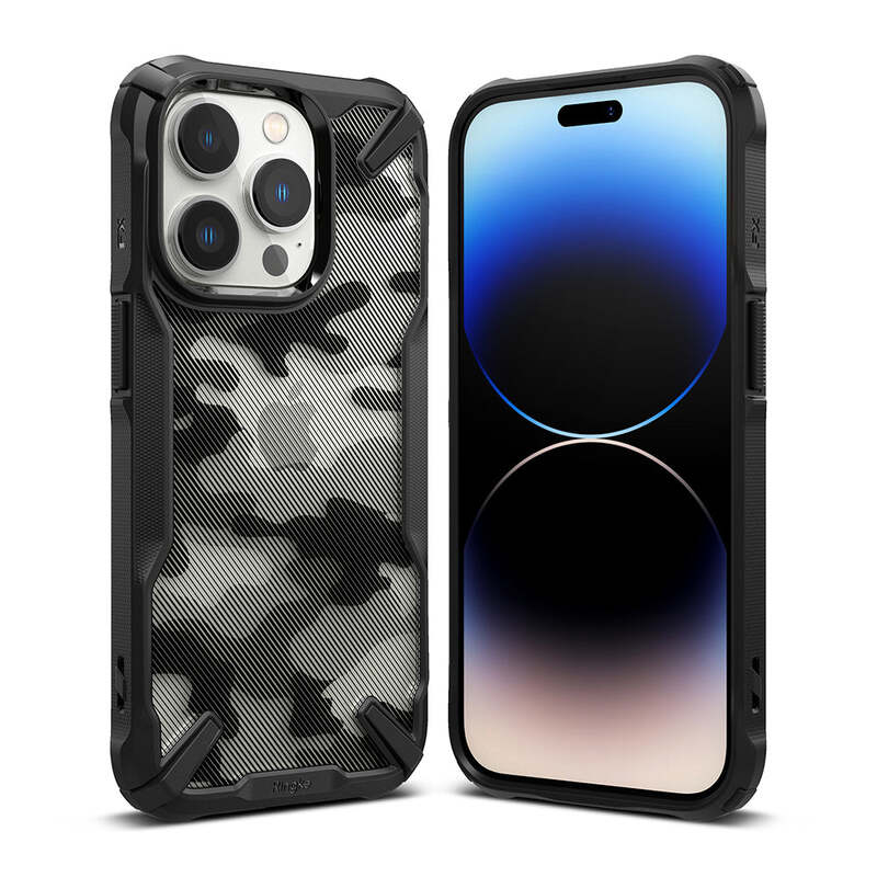 Ringke Fusion X Design Case Compatible with iPhone 14 Pro 6.1 Inch , Clear Hard Back Heavy Duty Shockproof Advanced Protective TPU Bumper Phone Cover   Camo Black